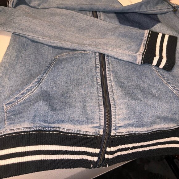 Sneak Peek Jacket Womens Blue Long Sleeve Full Zip Pockets Denim Hoodie - Picture 5 of 8